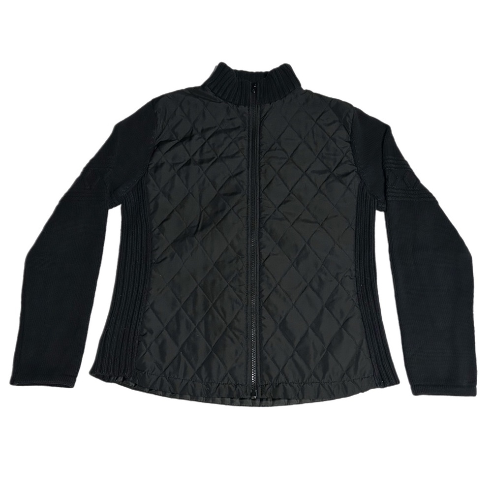 Vintage Y2K Women’s Black Quilted Bomber Jacket Insulated Knit Sweater Small
